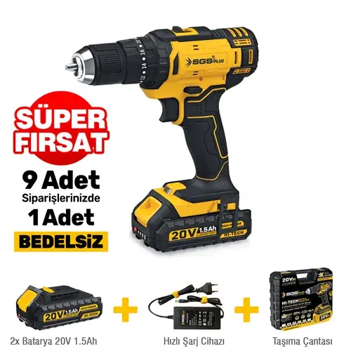 SGS Akülü Vidalama Seti Darbeli 20 Volt (1,5Ah)