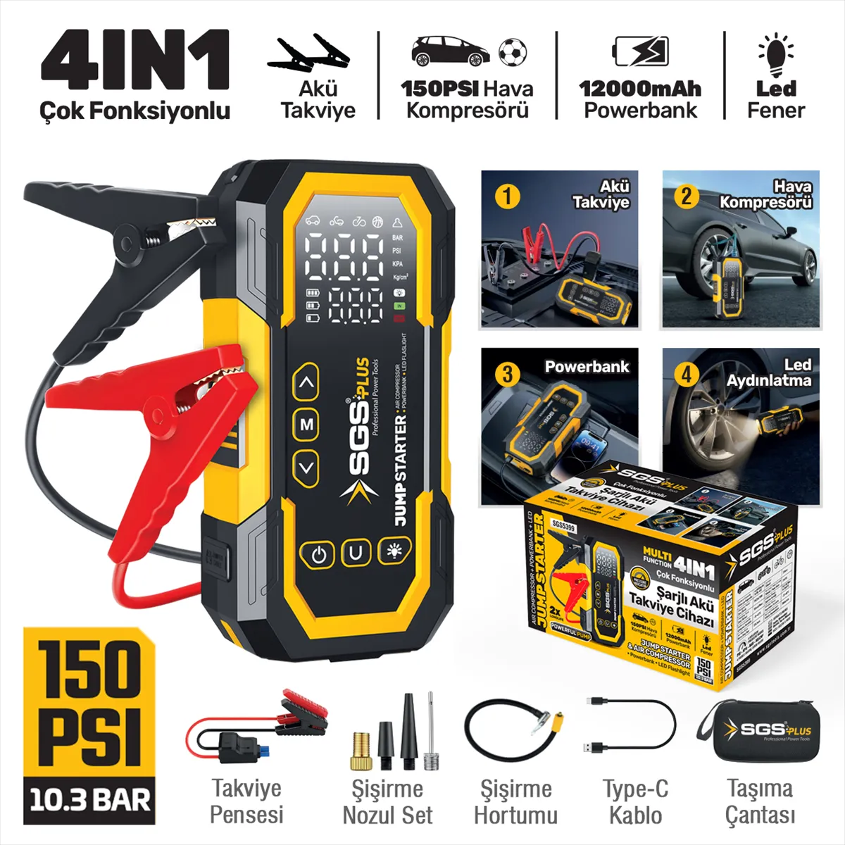 SGS5399 Dijital Akü Takviye ve Hava Kompresörü