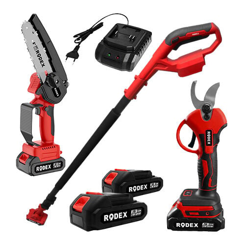 RODEX A.K 3'LÜ Makine Seti 20V 2x2.0Ah LI-ION 30MM Budama Makası 150MM Mini Testere Uzatma Çubuğu BMC
