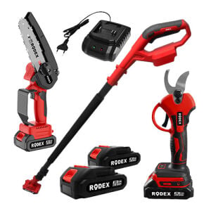 RODEX A.K 3'LÜ Makine Seti 20V 2x2.0Ah LI-ION 30MM Budama Makası 150MM Mini Testere Uzatma Çubuğu BMC